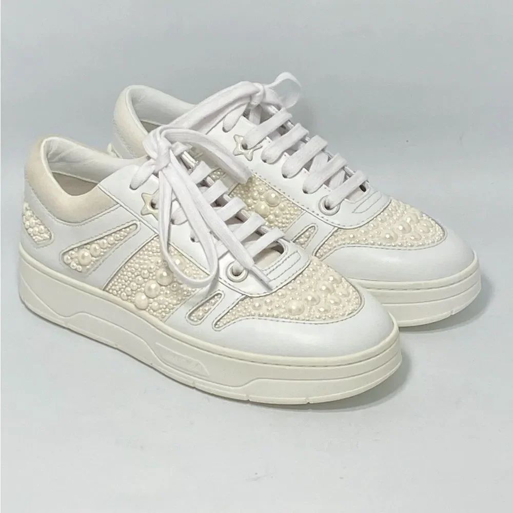Jimmy Choo Hawaii Leather Low-Top Sneakers size 35